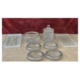 8 pc. glass rectangular trays serving bowl, sugar