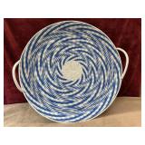 Round handcrafted coiled woven basket tray
