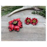 Vintage red and black enamel floral jewelry
