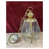 Vintage hexagonal brass and beveled glass lantern