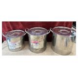 3 pc. Kepto stainless steel stock pots. Used.