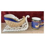 2 pc. porcelain sleigh center piece and  Cardinal