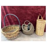 3 pc. hand-woven baske, handwoven heart-shaped