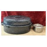 2 pc. speckled enamelware (graniteware) covered