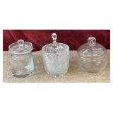 3 pc. apothecary-style jar, glass covered jam
