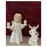 2 pc. vintage glazed ceramic or porcelain angel