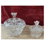 2 pc. vintage clear crystal glass footed candy