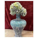 blue and teal cracked-glass mosaic floor vase and