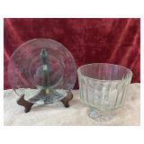 2 Pc. Light Green Serving Plate, And Glass Footed