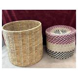 2 pc. hand-woven round cylindrical basket and