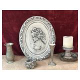 5 pc. oval wall plaque, hand-etched brass bud