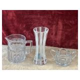 3 pc. vintage pressed glass water pitcher,
