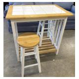 White Tile Top Wood Breakfast Bar Set.