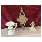 3 pc.  distressed white metal pillar candle