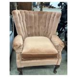 Vintage channel-back accent armchair, plush pink.