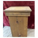 Farmhouse wooden trash bin.