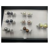 Pearl With Zircon Rhodium Over S/S Earring Set