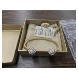 White Crystal Gold Tone Cuff Bracelet w/ Ring