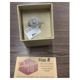 Rhodium Over S/S Diamond Simulated Ring Size 8
