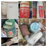 No. 13 Ball Jar, Bottles, Crocks, Farm Hats, Sinclair Motor Oil Can, WFE Lebanon Indiana Thermos 