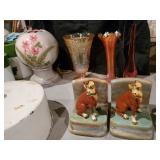 Hand painted Boxer Dog Book Ends, Lamp, Hoosier Glass Vase