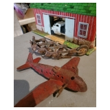 Wyandotte Pressed Steel Airplane, Estk John Deere 4 Bottom Plow Toy Wyandotte Pressed Steel Airplane, Estk John Deere 4 Bottom Plow Toy
