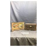 Vintage wooden box and art