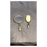 Silver Plated Vintage Vanity Mirror & Brush