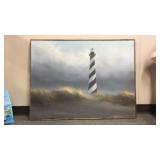 Vintage signed Rustic framed lighthouse painting