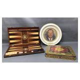 Vintage Inlaid Wood Backgammon Game & More