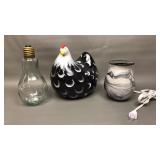 Art Glass Rooster, Spanish Bulb Jar & More