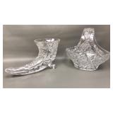 Cut Glass Crystal Cornucopia Vase & Basket