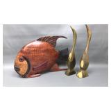 Vintage Carved Sunfish Sculpture & More