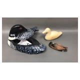 Carved Soapstone Ducks & Wooden Box