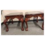 Ornate Glass Top Claw Foot Side Tables