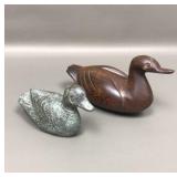 Art Deco Brass Duck & Carved Wood Mini