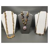 Vtg Carved Bead, Stone & Shell Necklaces
