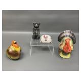Ceramic Turkeys, Mini Purse & Pewter Pug Salt &