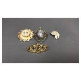 Signed Coro & Vtg Victorian Style Brooches