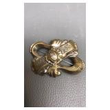 Biedermeier Style Plated Decorative Scroll Brooch