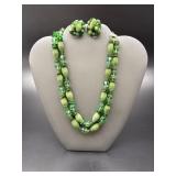 Vintage Flocked Necklace & Clip On Earrings