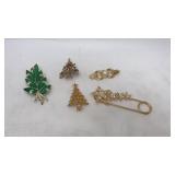 Goldtone Mylu Christmas Tree Brooch And More