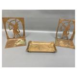 Vintage Copper Bookends & Engraved Ashtray