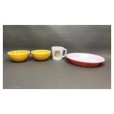 Vtg Pyrex Flamingo Pie Dish, Fire King & More