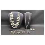 Vtg Faux Pearl Cluster Necklace Set, Lisner & More