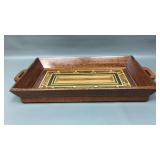 MCM Inlaid Glass Top Wood Tray
