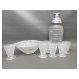 Art Deco Frosted Glass Cocktail Shaker & Glassware