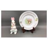 Vtg Chalkware Bunny & Peter Rabbit Collector Plate