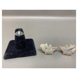 Sterling Silver & Turquoise Ring & Earrings