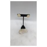 Antique Mother Of Pearl Carved Brooch & Earrings